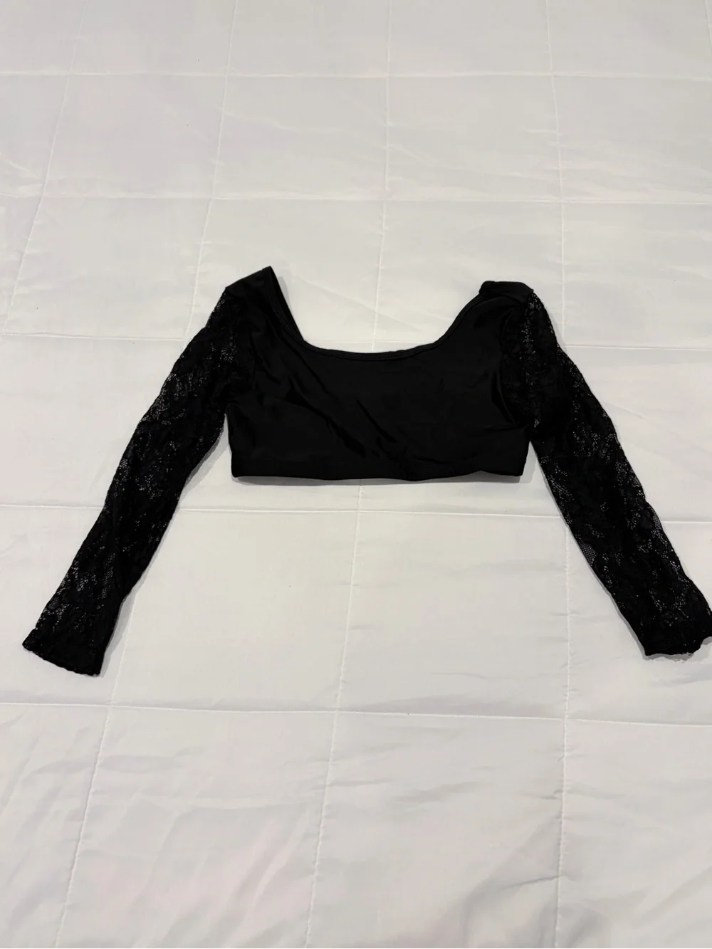 Black Lace Long Sleeve Crop Top - Kids
